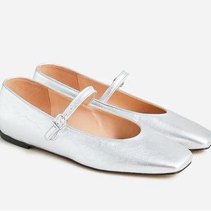 Jcrew Anya Mary Jane flats in silver metallic leather